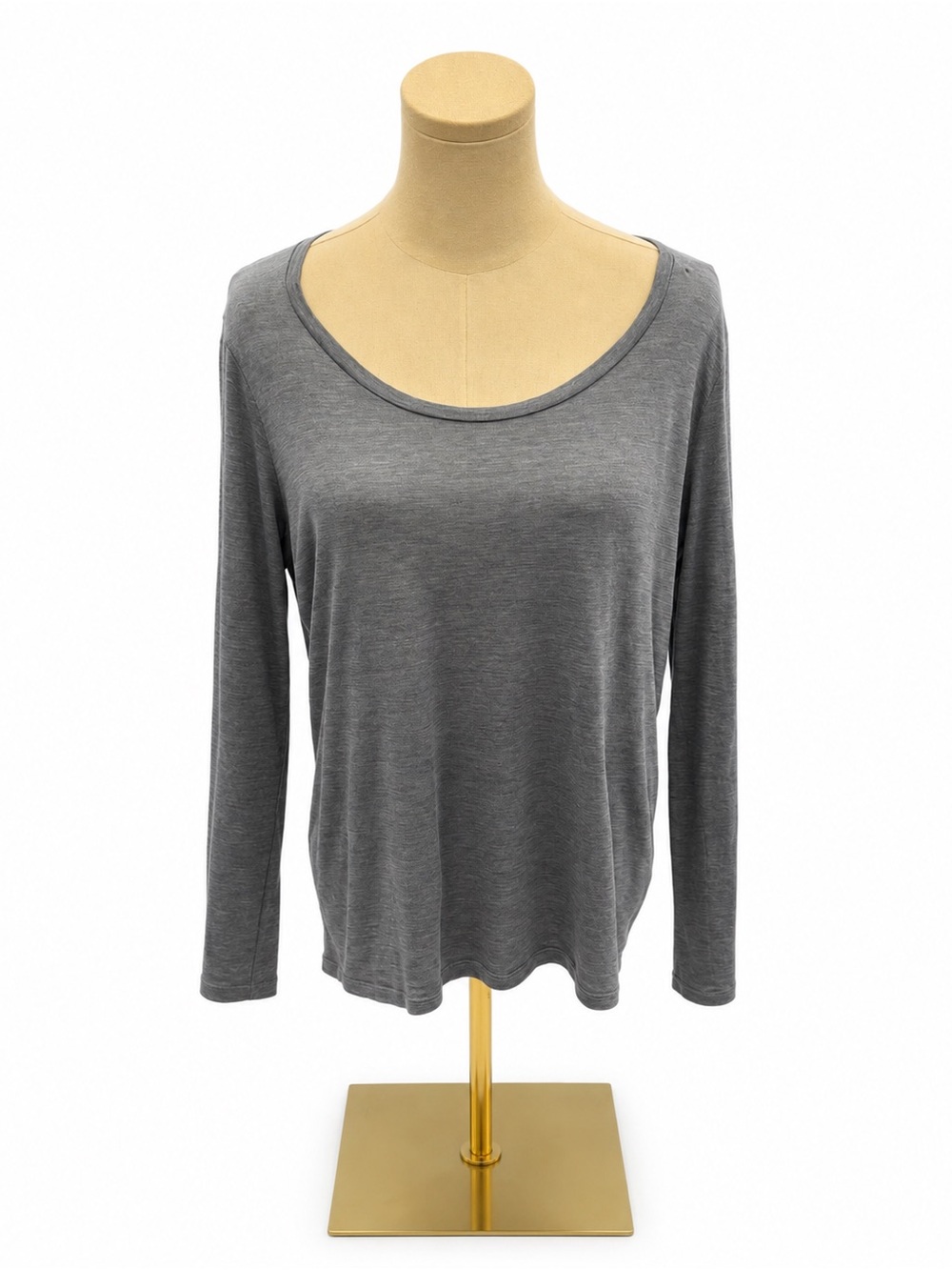 Eileen Fisher Gray Silk Cotton Long Sleeve Scoop Neck Top Size Large